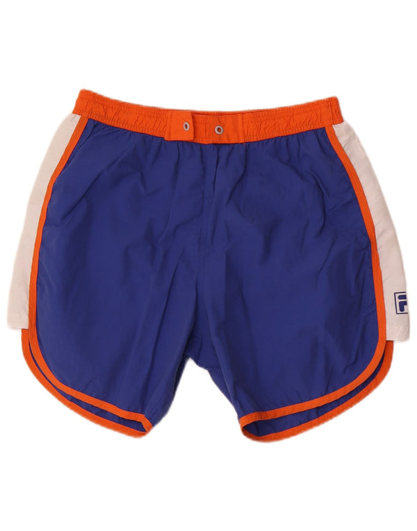 Shorts de natação feminino Fila UK 12 algodão colorblock azul médio