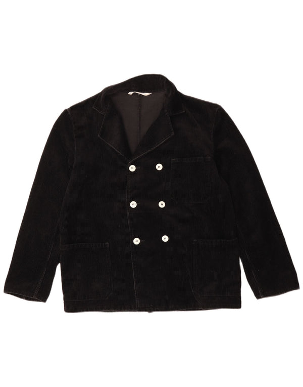 Jaqueta blazer masculina vintage de veludo cotelê com peito duplo UK 40 grande preta