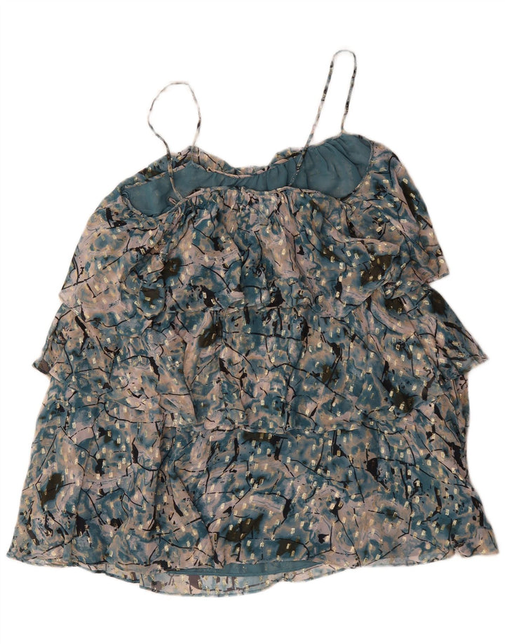 Vestido feminino Zara com padrão abstrato em camadas Reino Unido 16 grande poliéster verde