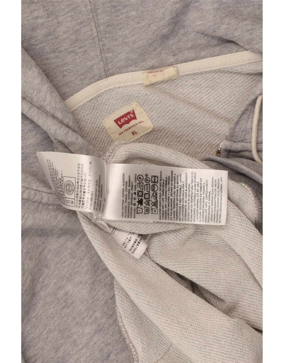 Suéter masculino com capuz e zíper Levi's XL cinza algodão manchado