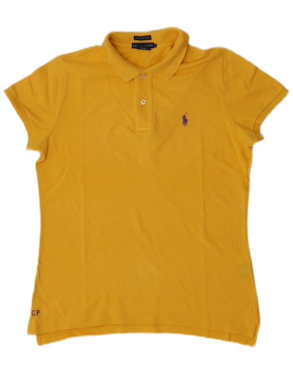 Ralph Lauren Camisa polo feminina skinny UK 14 grande algodão amarelo
