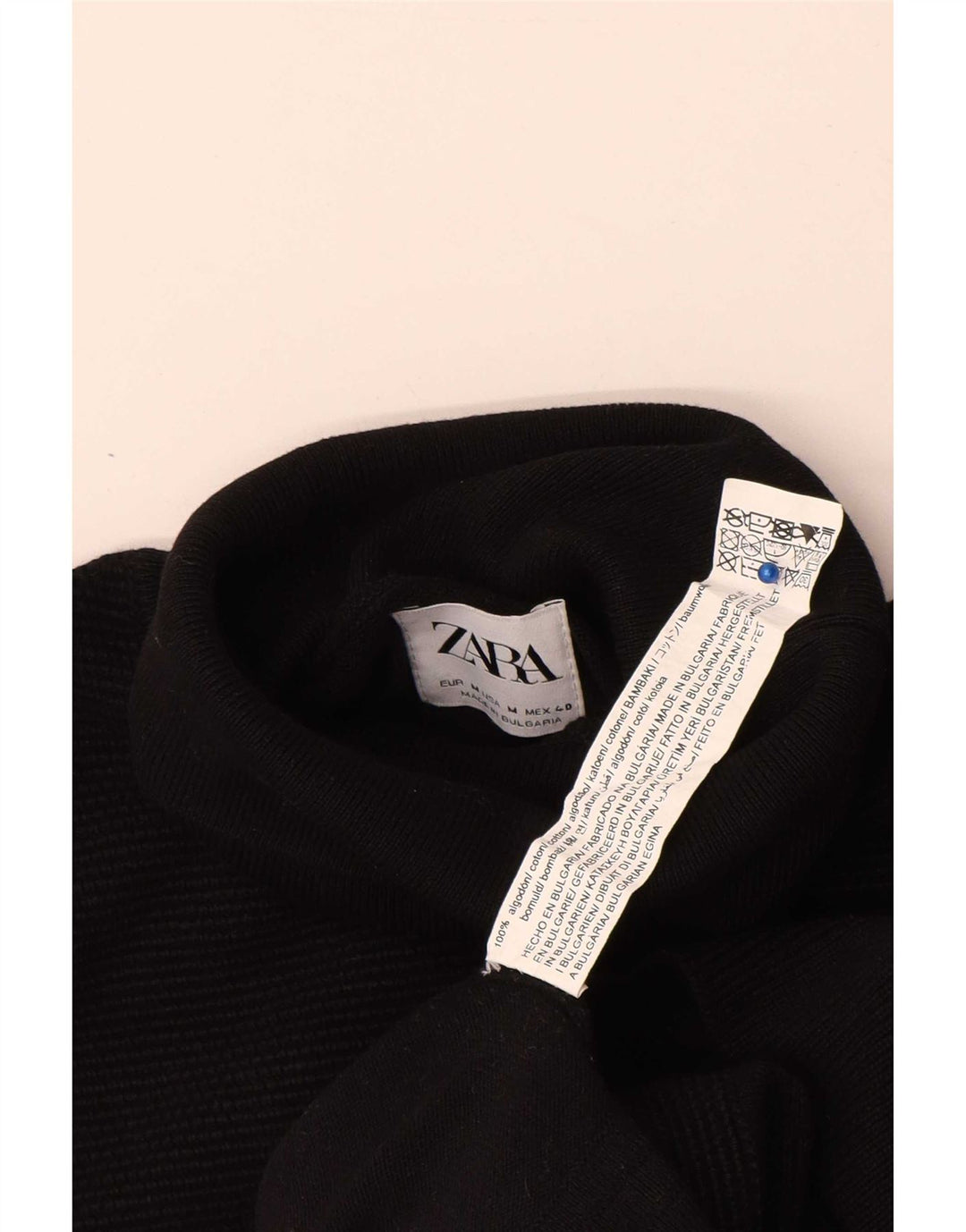 Suéter feminino Zara com gola redonda e algodão preto médio UK 14