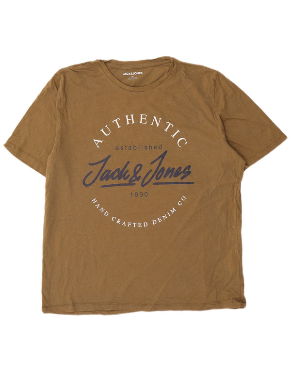 Camiseta gráfica masculina Jack & Jones Top 2XL algodão cáqui