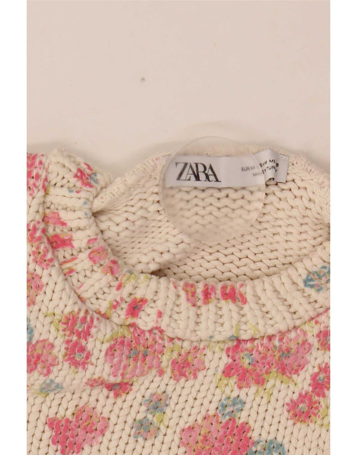 Zara Womens Crop Vest Tank Top UK 12 Médio Branco Floral Poliéster