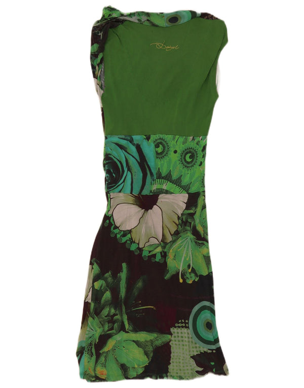 Desigual Vestido feminino gráfico sem mangas linha A UK 6 XS verde geométrico