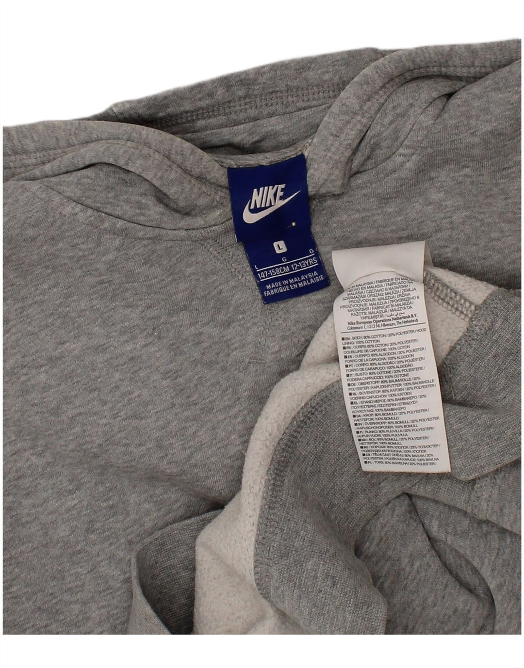 NIKE Meninos moletom com capuz 12-13 anos grande cinza algodão