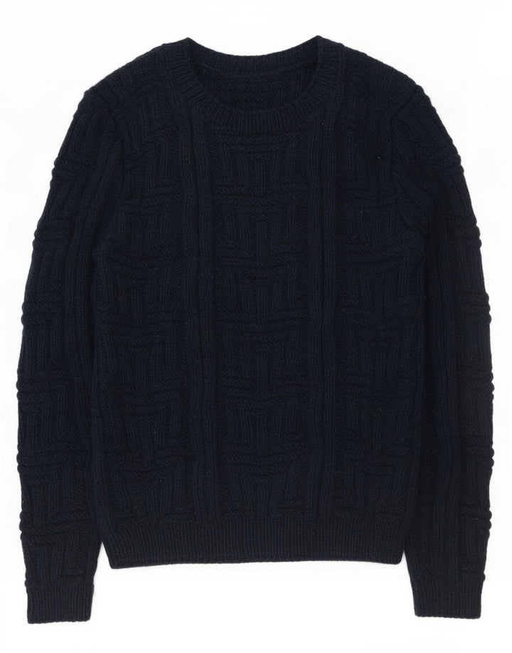 Suéter vintage masculino com gola redonda, azul marinho médio