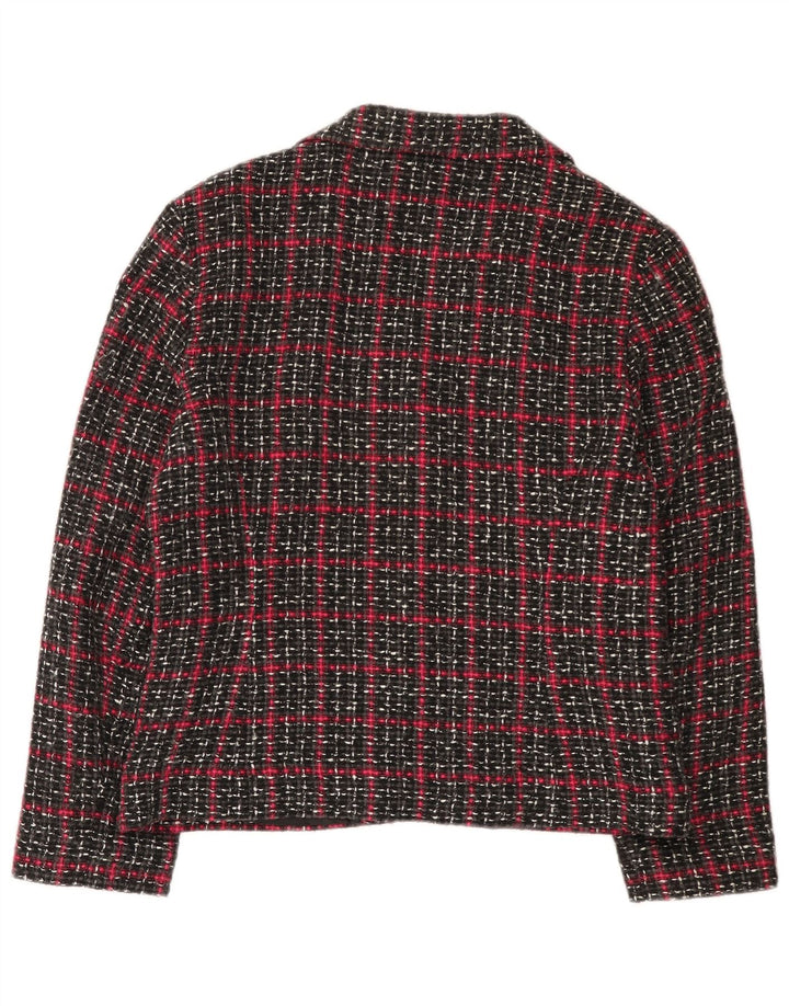 Jaqueta blazer feminina Etam com 4 botões Reino Unido 16 grande preto xadrez viscose