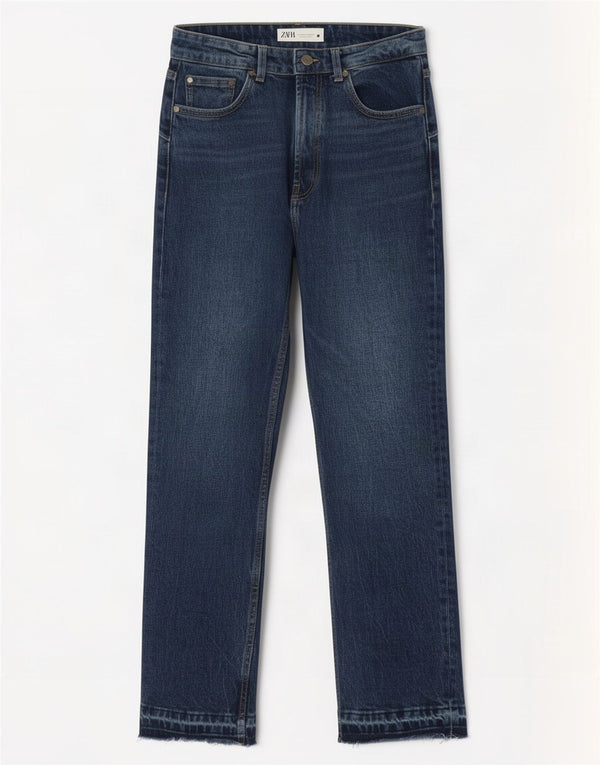 Calça jeans reta feminina Zara cintura alta EU 36 XS W26 L27 algodão azul