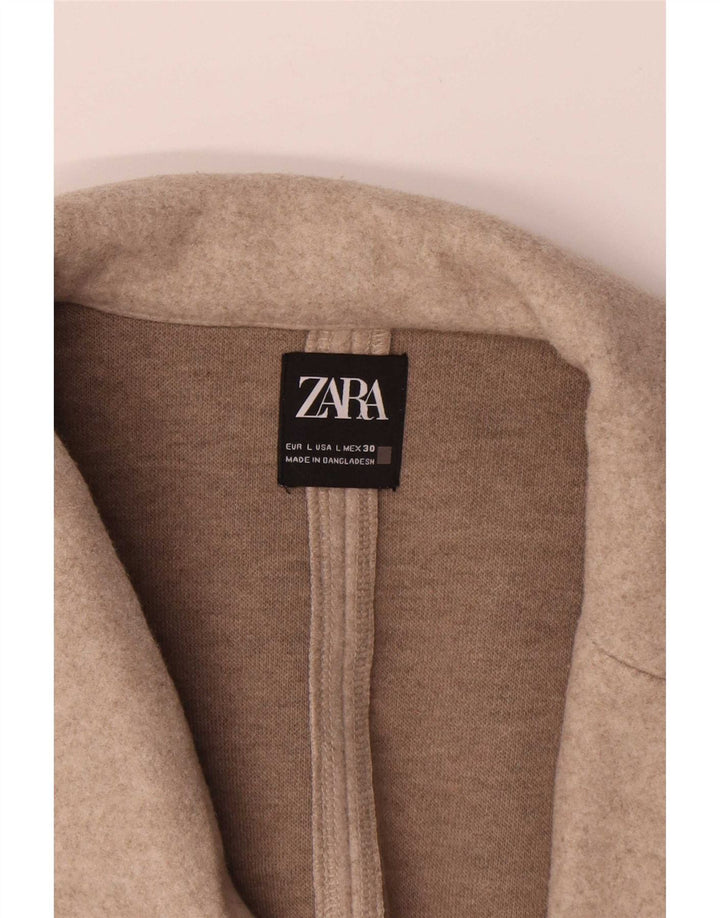 Sobretudo aberto feminino Zara UK 16 grande poliéster bege