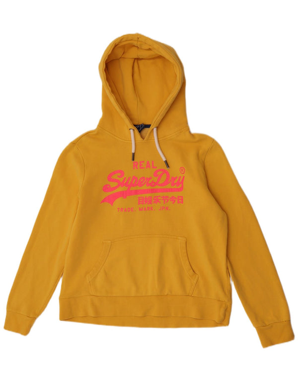 Superdry feminino gráfico moletom com capuz UK 16 grande algodão amarelo