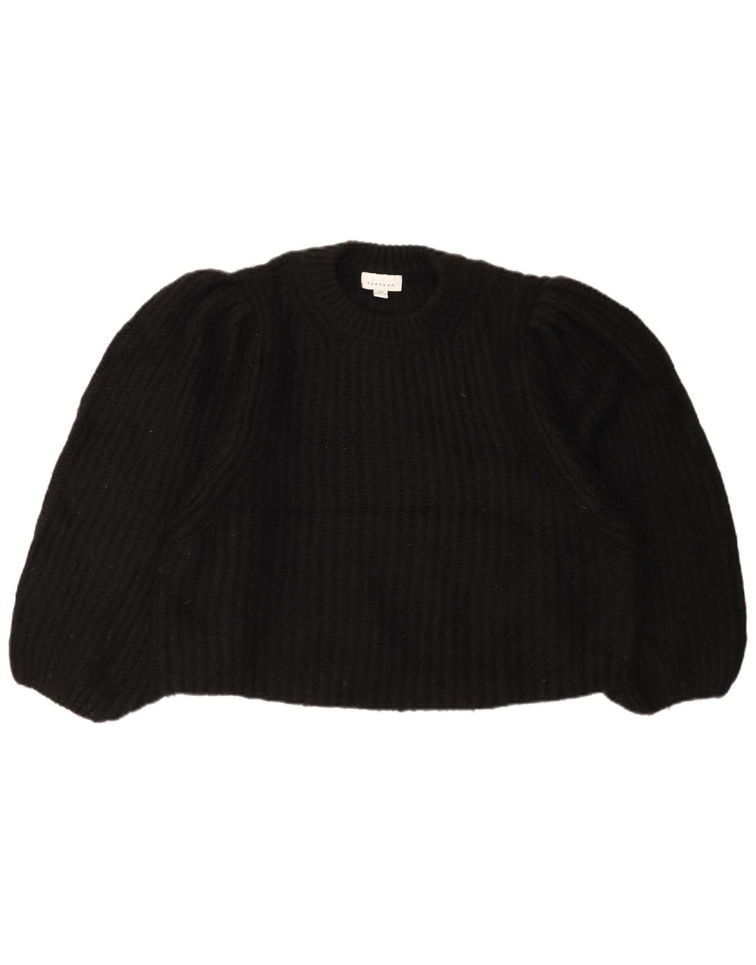 Topshop Suéter feminino cropped superdimensionado com gola redonda Reino Unido 14 médio preto