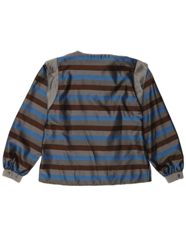 Blusa feminina vintage de manga comprida UK 12 listrada azul média