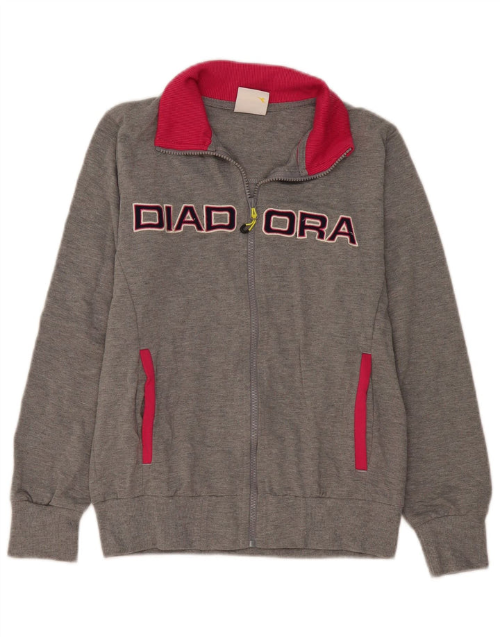 Diadora Womens Graphic Tracksuit Top Jacket UK 10 Small Grey Colourblock