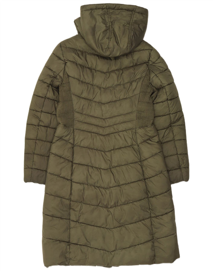 Casaco acolchoado com capuz feminino Joules UK 12 poliéster cáqui médio