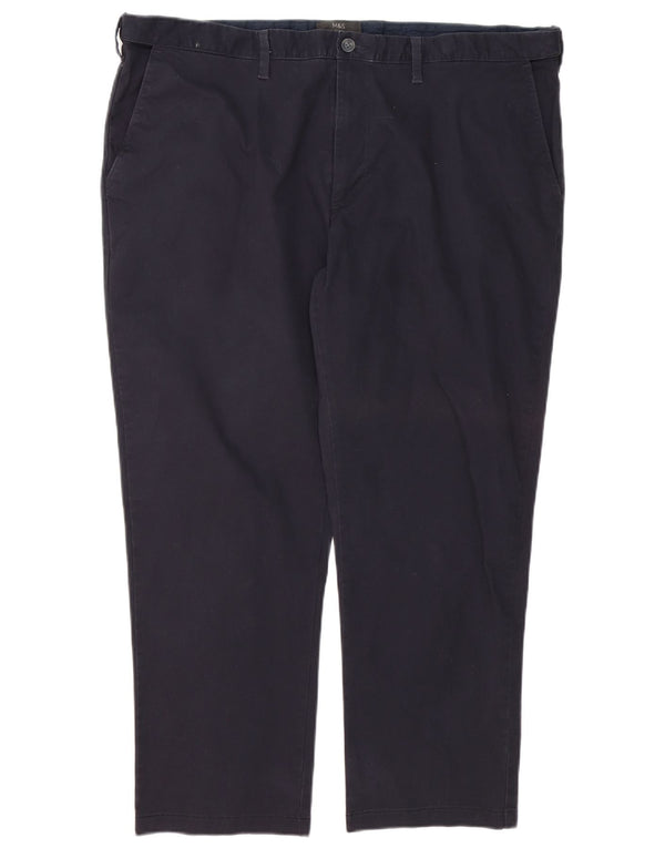 Calça chino masculina Marks & Spencer de ajuste regular W44 L28 algodão azul marinho