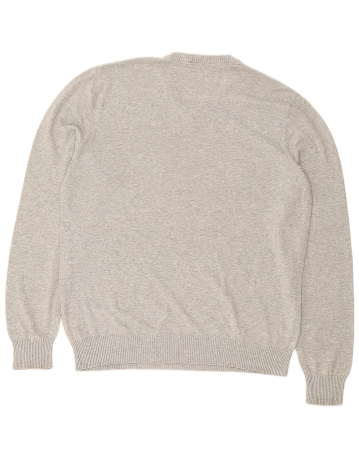 CREW CLOTHING Suéter masculino com decote em V grande algodão cinza