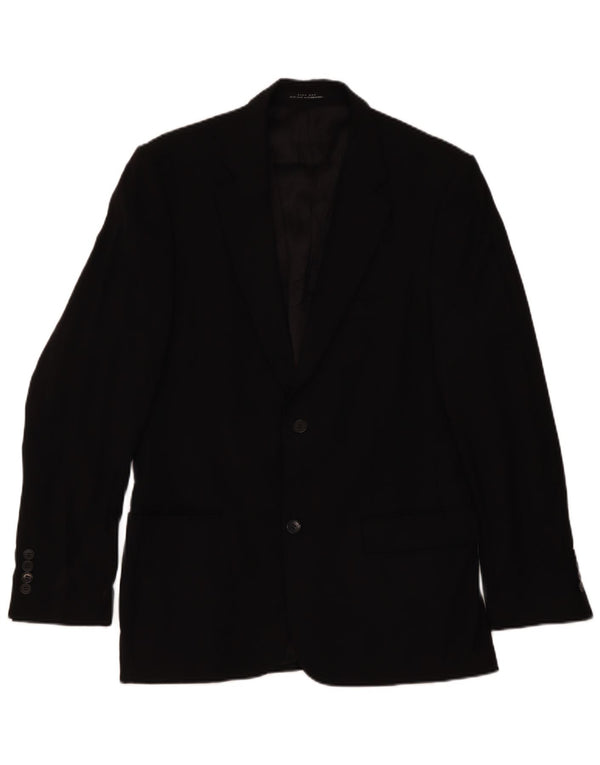 Zara Mens 2 Button Blazer Jacket EU 52 Large Black Wool Classic