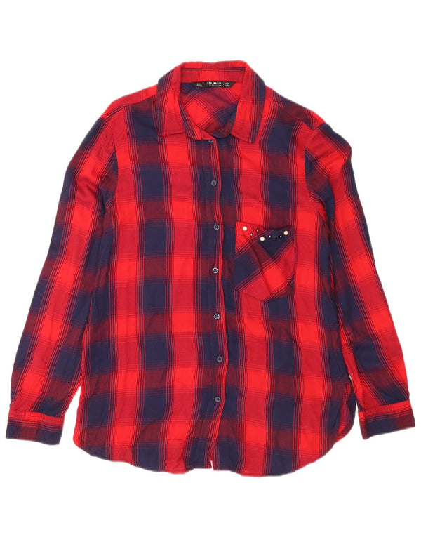 Camisa de flanela feminina Zara Reino Unido 12 xadrez vermelho médio