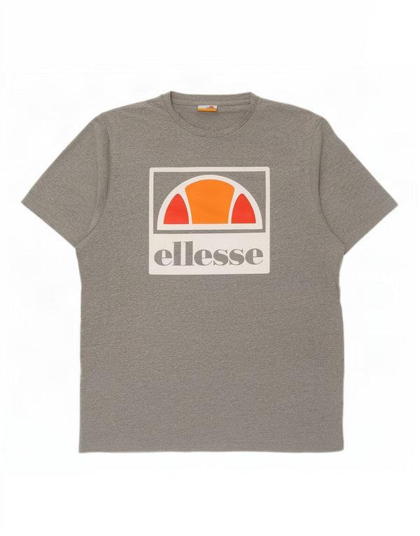 Camiseta masculina Ellesse com estampa gráfica grande algodão manchado cinza