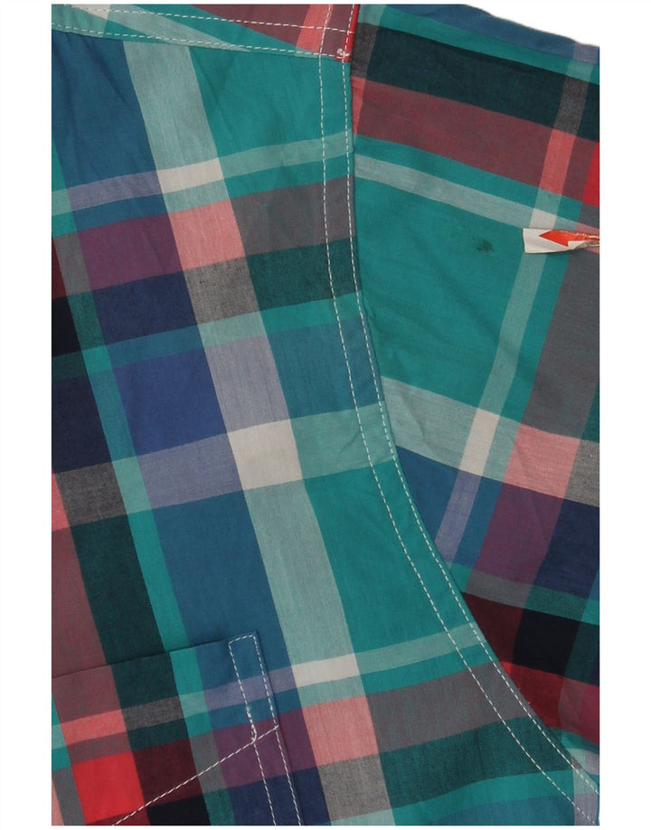 Camisa masculina grande de manga curta Chaps 2XL algodão xadrez azul