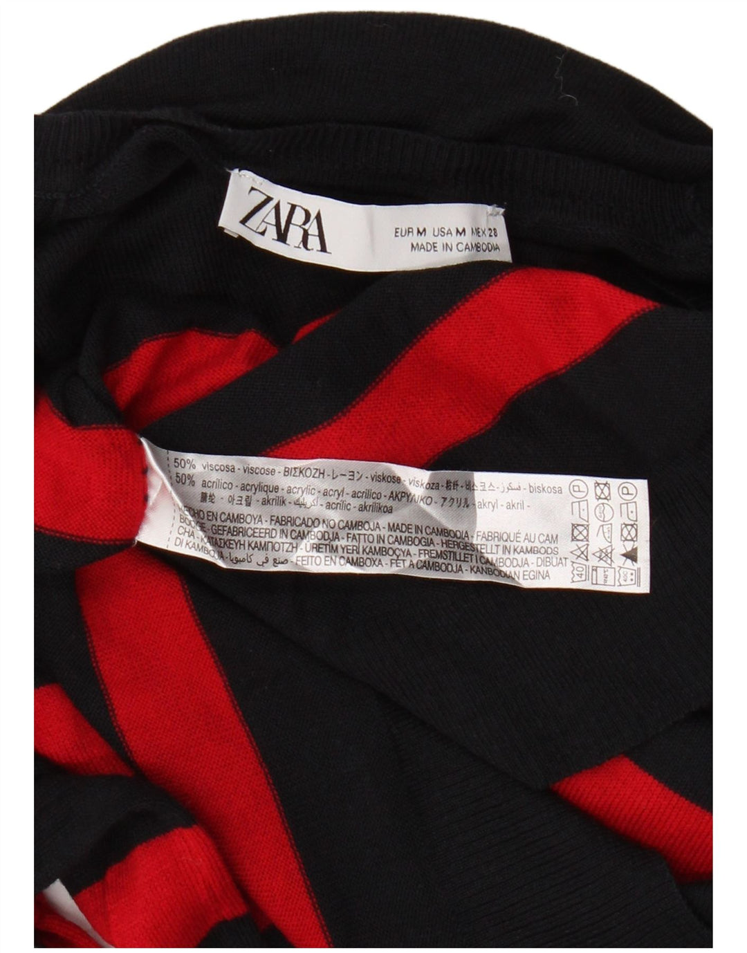 Suéter feminino Zara com gola canoa e viscose listrada azul marinho médio Reino Unido 14