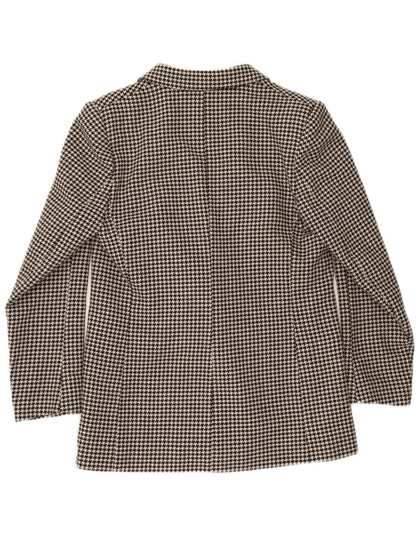 Jaqueta blazer feminina vintage com peito duplo UK 12 médio preto houndstooth