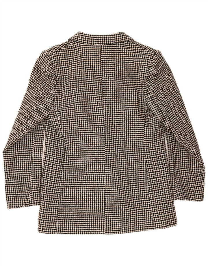 Jaqueta blazer feminina vintage com peito duplo UK 12 médio preto houndstooth