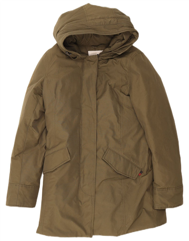 Jaqueta Parka Feminina Woolrich com Capuz Reino Unido 14 Algodão Cáqui Médio