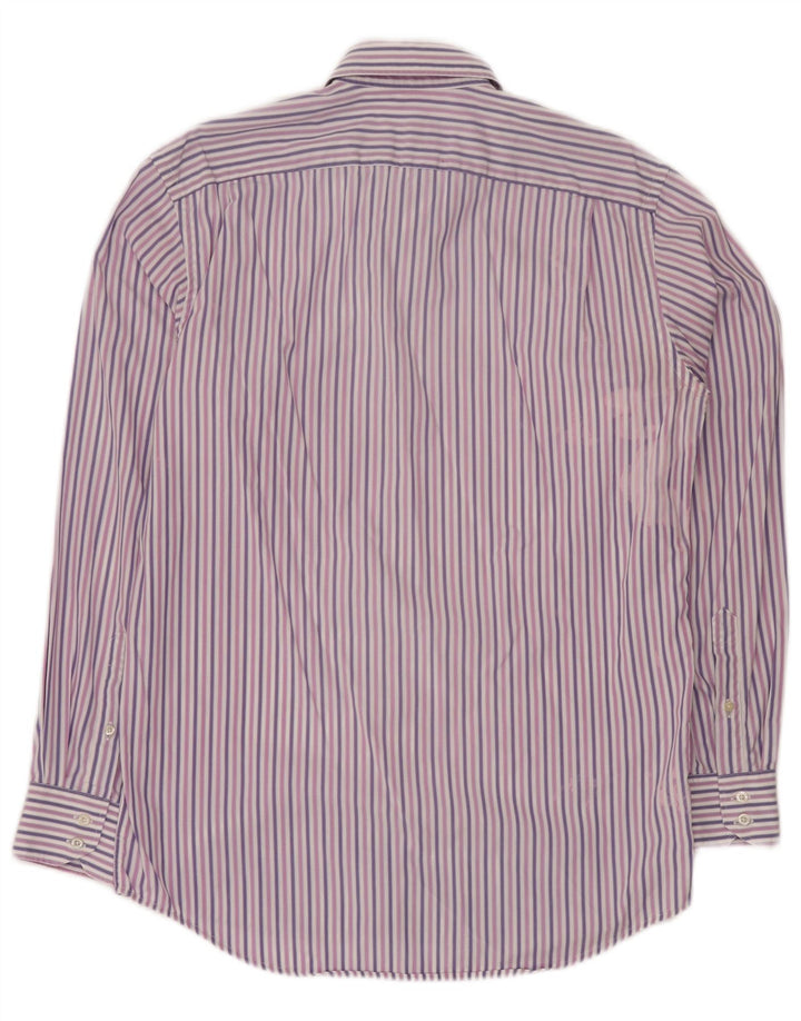 Camisa masculina LACOSTE tamanho 39 algodão listrado roxo médio