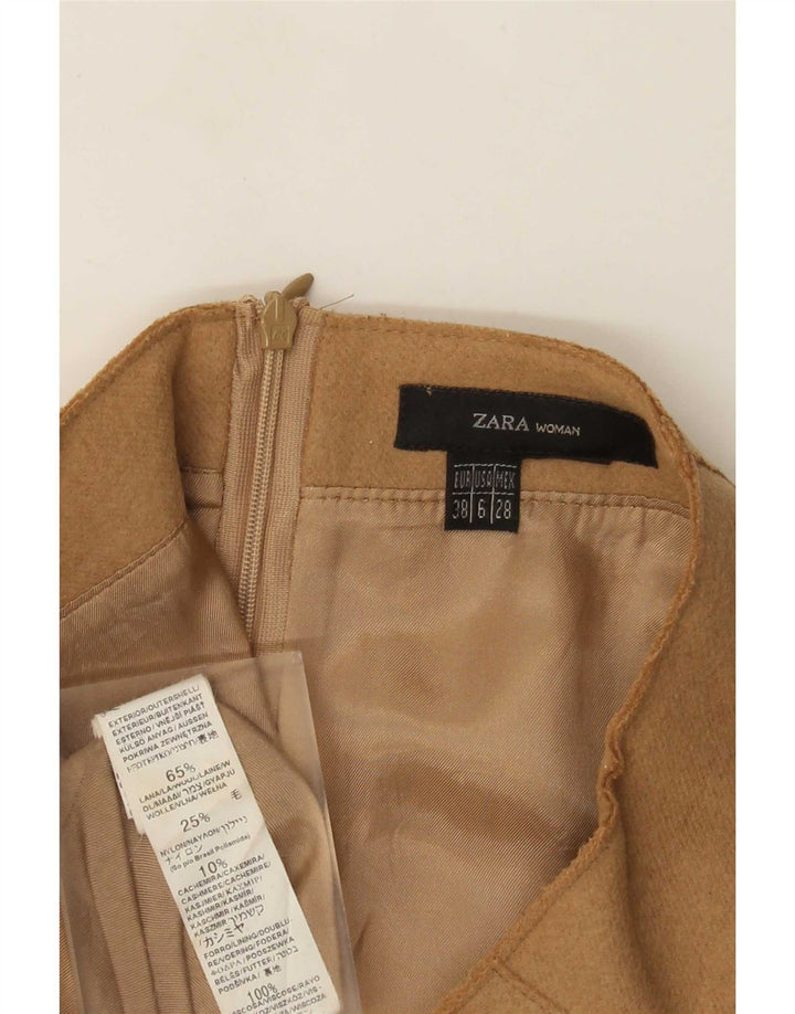 Saia feminina Zara A-Line EU 38 pequena W28 lã marrom