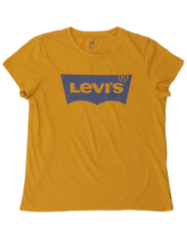 Camiseta feminina gráfica Levi's UK 16 grande algodão amarelo