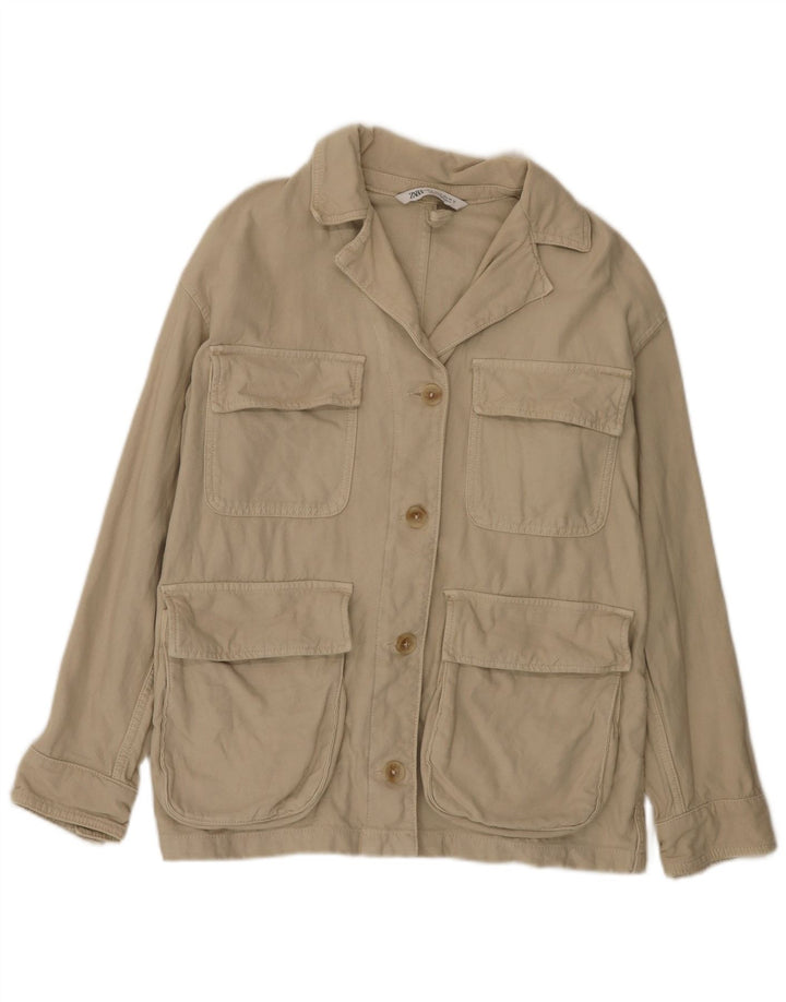 Zara Womens Oversized Utility Jacket Reino Unido 10 Pequeno Algodão Cáqui