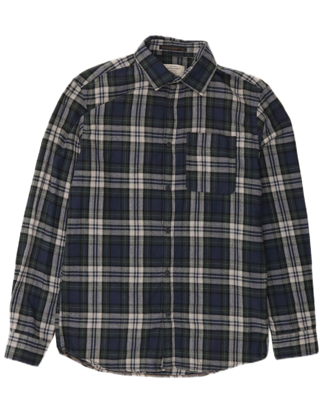Camisa masculina de flanela Jack & Jones de algodão xadrez azul marinho médio