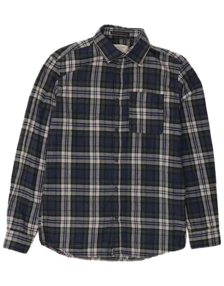 Camisa masculina de flanela Jack & Jones de algodão xadrez azul marinho médio
