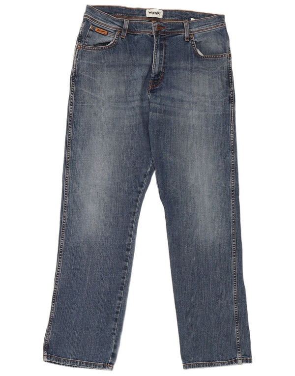 Wrangler Mens Straight Jeans W34 L32 Azul Algodão