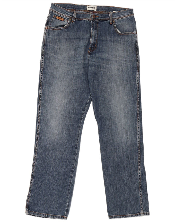 Wrangler Mens Straight Jeans W34 L32 Azul Algodão