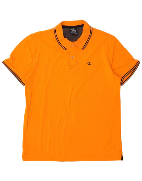 Camisa polo masculina Champion médio laranja listrado algodão
