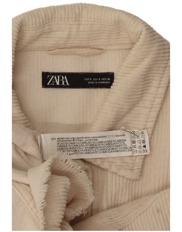 Jaqueta feminina de veludo cotelê Zara UK 10 pequeno algodão branco