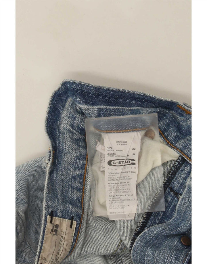 Calça jeans reta masculina G-Star desgastada W32 L34 algodão azul
