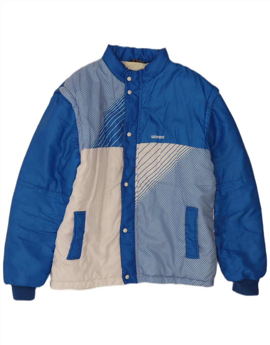 Jaqueta acolchoada masculina vintage UK 42 XL azul colorblock