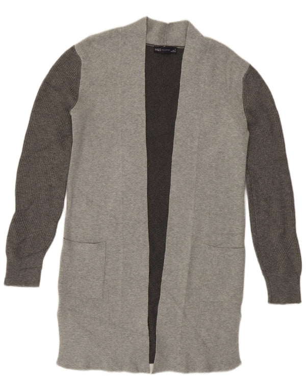 Suéter cardigã feminino Longline Marks & Spencer Reino Unido 6 XS cinza colorblock