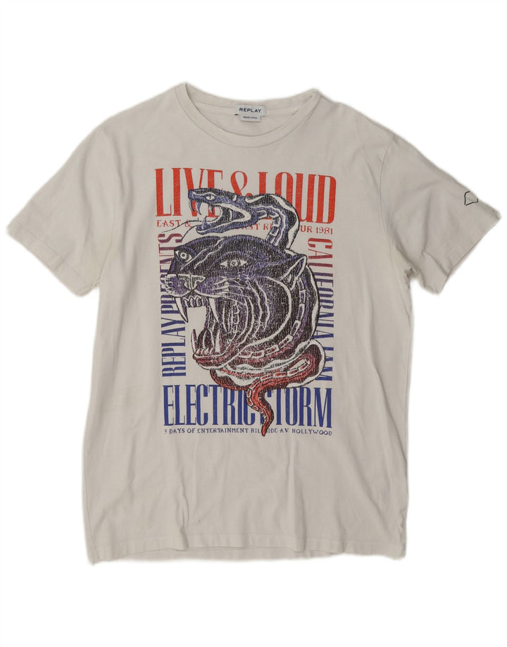 Camiseta masculina Replay com estampa gráfica grande de algodão branco