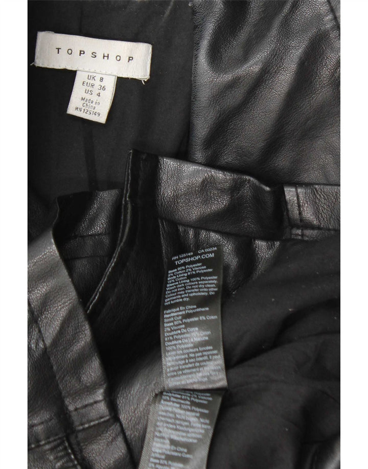 Jaqueta de motociclista feminina Topshop UK 8 poliéster preto pequeno