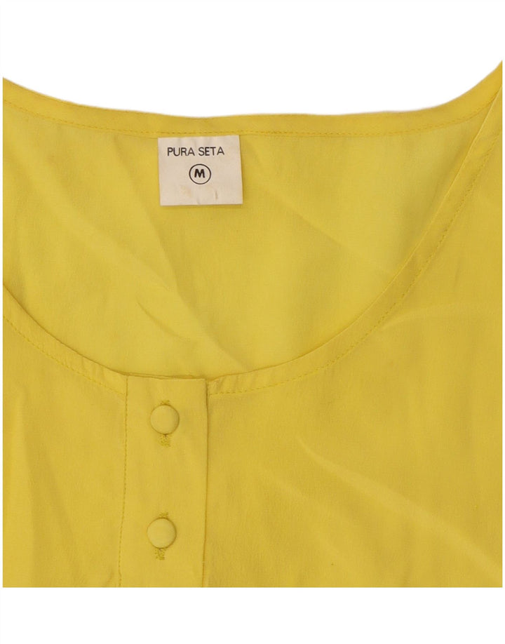 Blusa feminina vintage sem mangas UK 12 seda amarela média