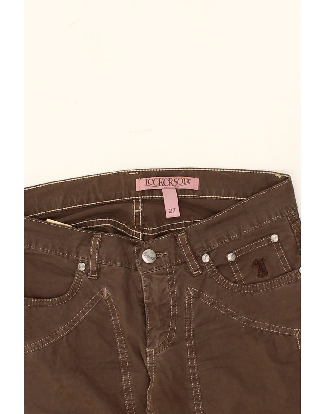 JECKERSON Womens Slim Casual Trousers W27 L30 Brown Cotton Vintage Jeckerson and Second-Hand Jeckerson from Messina Hembry 
