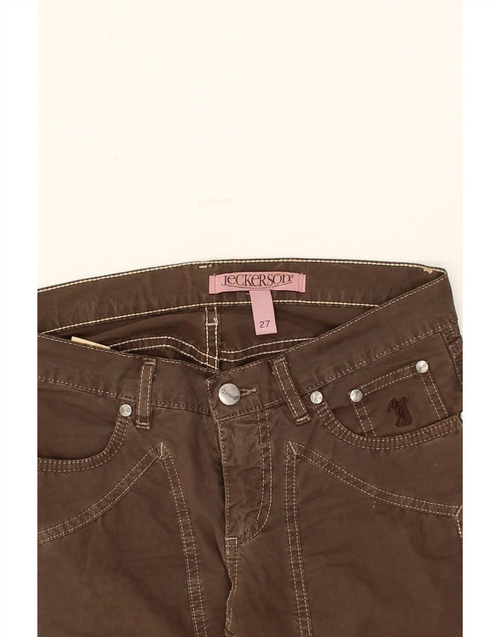 JECKERSON Womens Slim Casual Trousers W27 L30 Brown Cotton Vintage Jeckerson and Second-Hand Jeckerson from Messina Hembry 