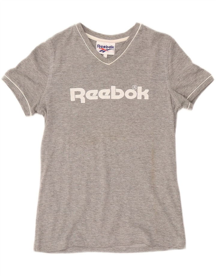 Camiseta feminina REEBOK com estampa gráfica UK 14 algodão cinza médio