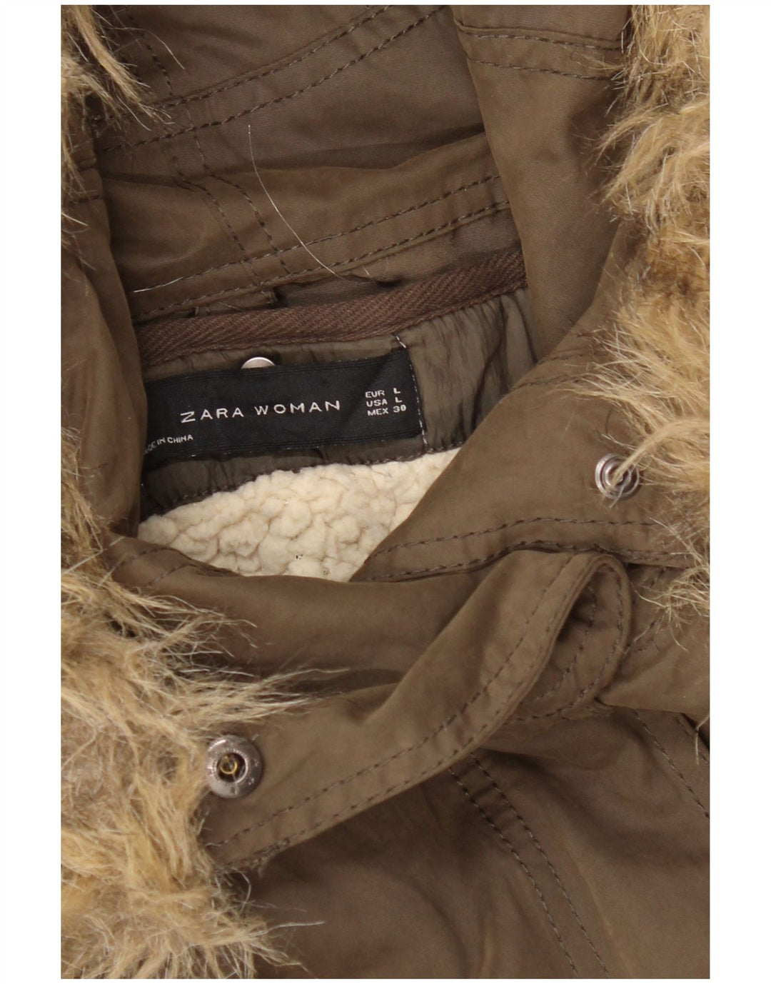 Jaqueta corta-vento feminina Zara com capuz Reino Unido 16 grande cáqui