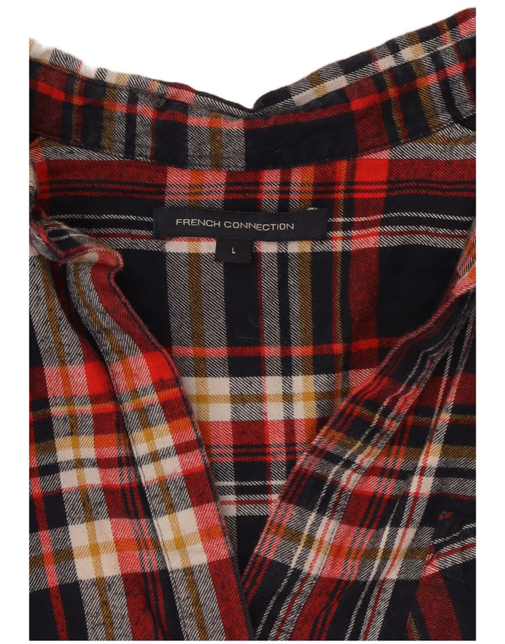 Camisa de flanela feminina French Connection UK 14 grande xadrez multicolorida